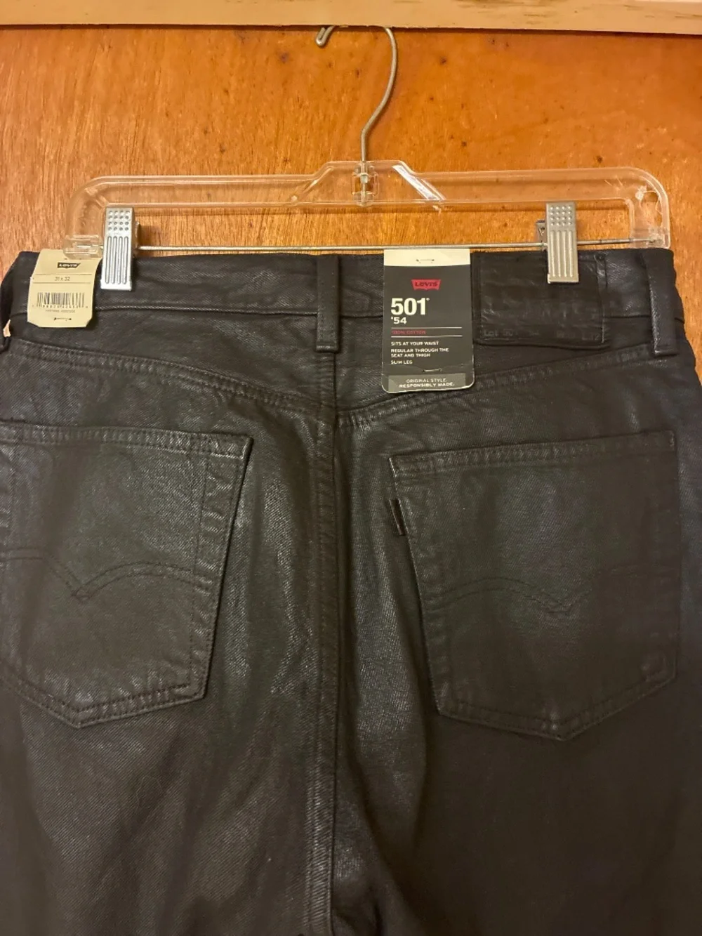 Levi’s 501 ‘ 54 Waxed Coated NWT 100% cotton Button Front Black Jeans unisex